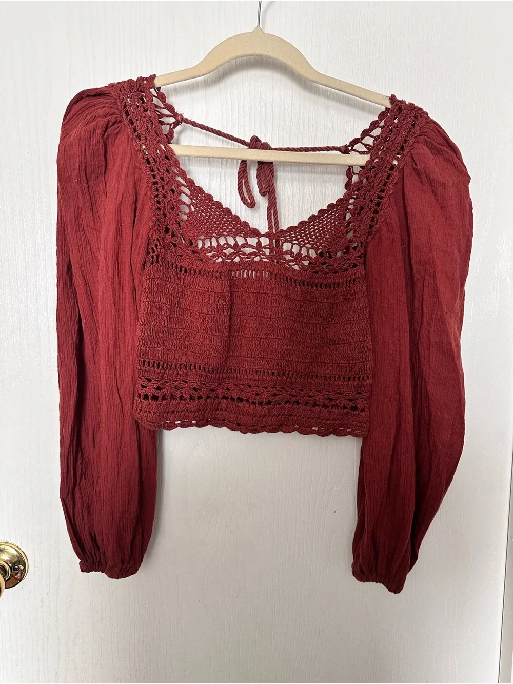 Free People Crochet Puff Sleeve top, size M